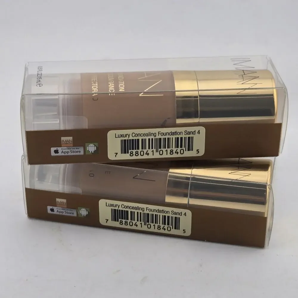 IMAN Luxury Concealing Foundation SAND 4 Set Of 2 NIB Sealed Paraben Free 0.5 oz